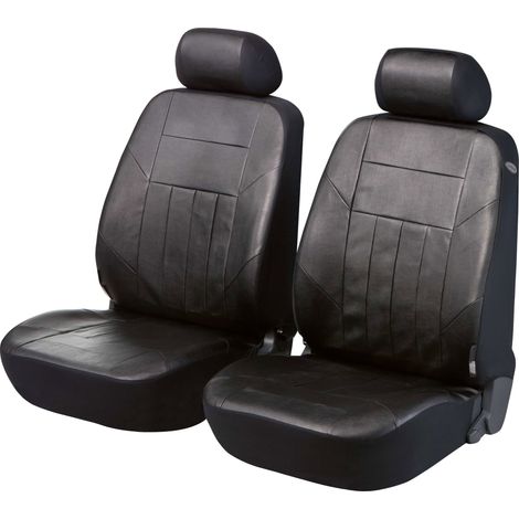 Walser – Housses de sièges en cuir artificiel Soft Nappa noir – Protection ignifugée – Facile d'entretien – Pour deux sièges avant