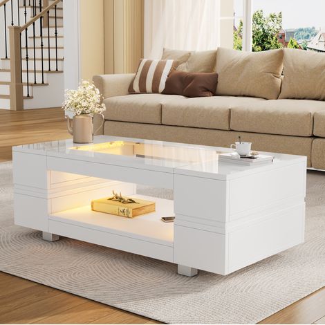 Tavolino basso LED 100 x 50 x 35 cm bianco con controllo tramite app HAVRYA (1/5)