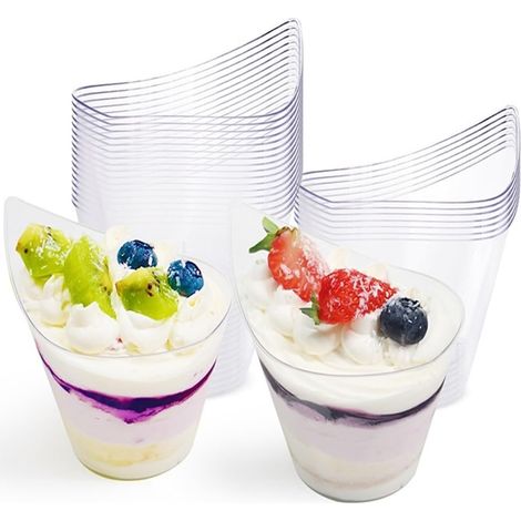 JeiibrZui Lot de 20 verrines à dessert avec cuillères - 210 ml - Bols en plastique pour pudding, crème glacée et fruits - Idéal pour les fêtes, les buffets et les traiteurs (1/5)