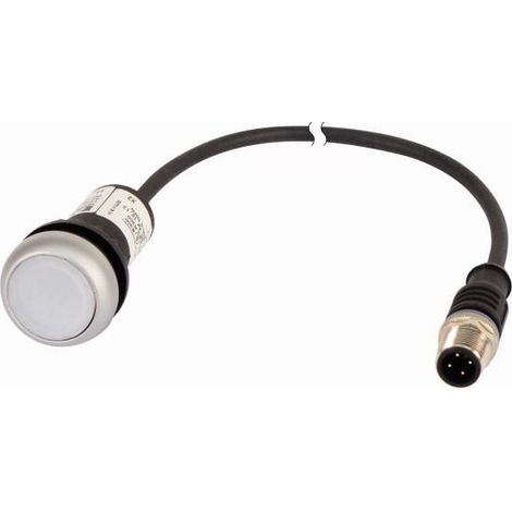 Bouton-poussoir lumineux RMQ Compact blanc plat à rappel 1o/0f M12A-male câble noir 0 2 m. EATON C22-DL-W-K10-24-P1