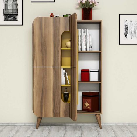 Aparador Paularo, Alacena 7 Estantes, 10 Espacios, 2 Puertas, 93x32x144h cm Marrón Nogal (1/5)