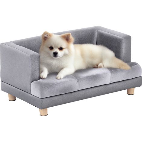 PawHut Dog Sofa Bed for Small-Sized Dogs, Elevated Pet Chair with PU Cover, Soft Cushion, Cat Couch Lounger with Anti-slip Legs - Grey