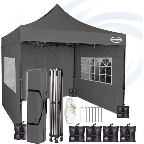 MAXIMUS Heavy Duty Gazebo 3x3m Pop Up Commercial Gazebo Market Stall Marquee WS GREY