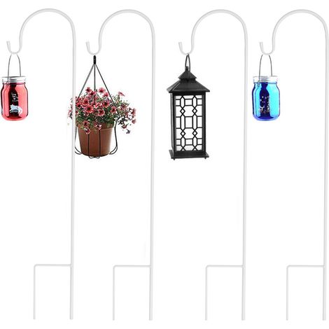 Gancho de pastor para jardín, gancho para farol de altura ajustable, gancho para colgar en jardín al aire libre, 8 piezas de 90 cm, color blanco