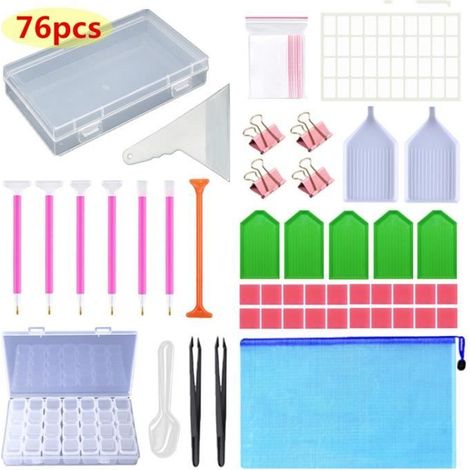 Accessoires De Diamond Painting, 76 Pcs Accessoires De Diamond Painting, Outil De Diamant Painting, Outils De Peinture Diamant (1/4)