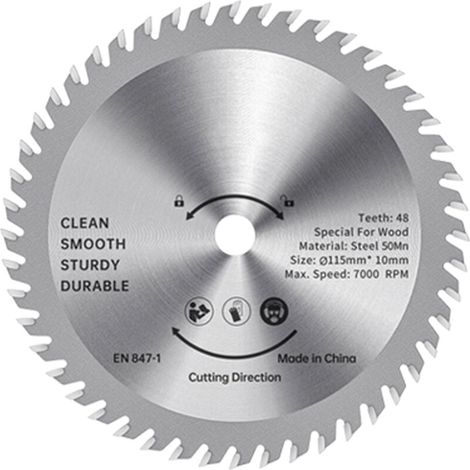 Enowelir Lame de scie circulaire TCT - 115 mm - Coupe-bois - Acier allié - 48 dents - Scie prête à l'emploi - Pour le travail du bois - Coupe lisse - 32 mm - Mandrin (1/4)