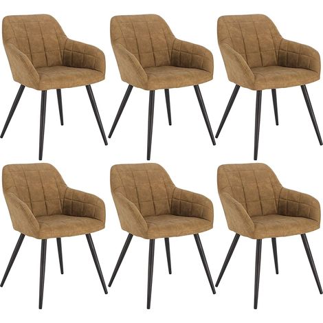 WOLTU 6xChaise de Salle à Manger, en Tissu Scientifique + métal, Chaise de Salon, 49x43x81cm, Brun (1/4)