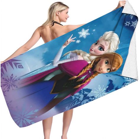 1 serviette de bain 70 x 140 cm, microfibre, motif Elsa et Anna, pour plage piscine sauna yoga extérieur (1/5)