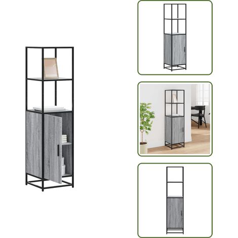 The Living Store Aparador alto madera ingeniería metal gris sonoma 35,5x35x13 cm - Almacenamiento