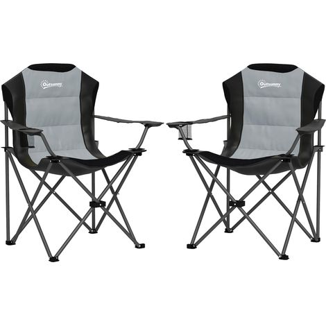 Lot de 2 chaises pliantes de camping rembourrées à dossier haut avec porte-gobelet, charge maximale 120 kg, gris foncé