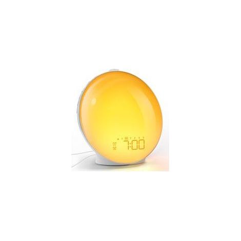Réveil lumineux à LED pleine grandeur avec bouton rotatif, double alarme, sons de la nature, répétition, radio FM, 20 réglages de luminosité pour adultes et enfants (1/5)