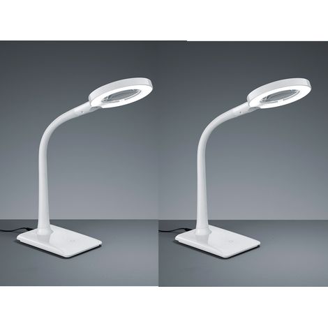 LED Schreibtischlampen 2er Set Weiß flexibel mit Lupe, 3fach Dimmer (1/5)