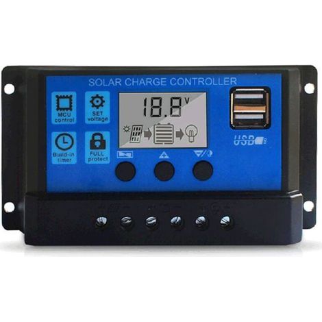 Régulateur charge solaire 100A – Écran LCD, port USB – Contrôleur tension – Pour panneaux solaires (1/3)