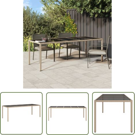 The Living Store Gartentisch Beige 250x100x75 cm Hartglas und Poly Rattan - Gartentisch - Outdoortisch - Terrassenmöbel - Gartenmöbel - Polyrattan Möbel (1/5)