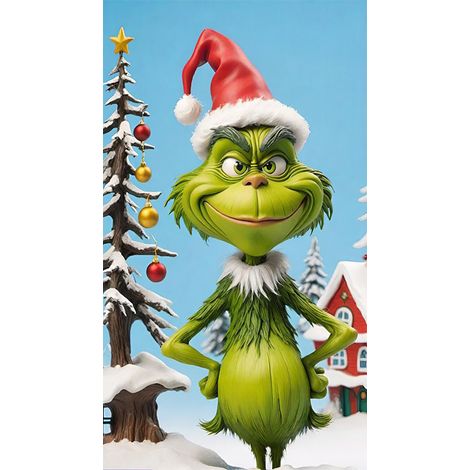 Rideau/drapeau de porte de Noël 2026, fond photo intérieur/extérieur avec motif monstre vert - 90 x 180 cm - LMGBJB-21