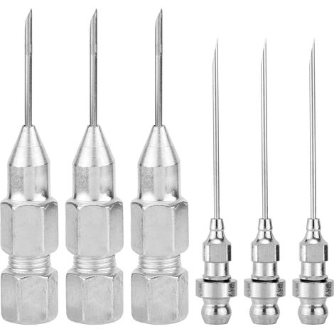 6pcs Buse d'Aiguille de Pistolet à Graisse, 3 Aiguille d'Injecteur de Graisse et 3 Pointe d'Aiguille Pistolet Graisse Amovible pour Injection Graisse Utilisé Dans un Espace Étroit et un Trou Profond (1/5)