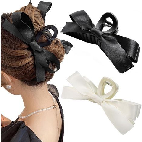 Lot de 2 pinces à cheveux avec nœud, pinces à cheveux pour femmes, grandes pinces à cheveux en satin (1/5)