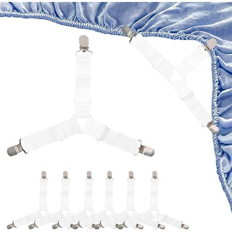 8 tendeurs drap-housse blancs réglables avec pinces métalliques, pour matelas, canapé et literie (1/5)