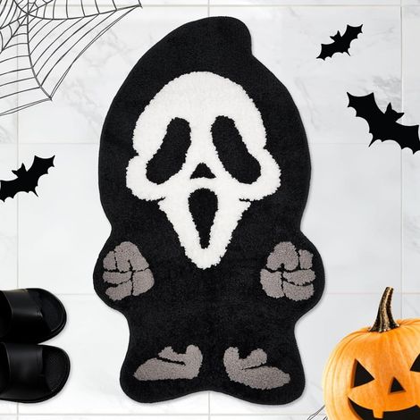 Tapis de sol Halloween à personnages mignons et inquiétants 18 x 31 pouces, paillasson peluche épais doux absorbant, tapis décor antidérapant lavable pour salle de bain, entrée, salon et décoration in (1/5)