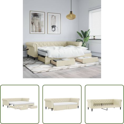 vidaXL Sofa-Bett - Tagesbett Ausziehbar mit Schubladen Creme 90x200 cm Kunstleder (1/5)