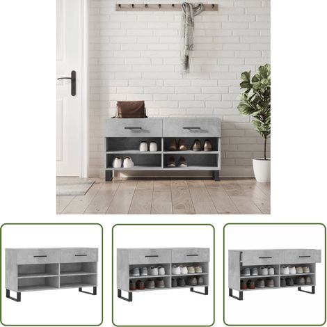 The Living Store Banc à chaussures gris béton 102x35x55 cm bois d'ingénierie - Meuble À Chaussures - Banc Chaussure - Rangements Chaussures - Meuble Entrée - Rangement Maison (1/5)
