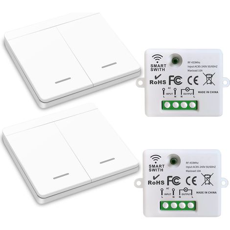 Interrupteur d'éclairage sans fil, interrupteur de sécurité de l'émetteur RF et contrôleur de récepteur 10A, installation facile pour lampe jusqu'à 1500W
