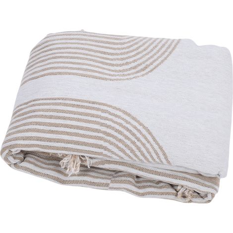 Housse de canapé en tissu chenille, anti-poussière, double face, douce, avec pompons, pour meubles de salon, beige, 180 x 130 cm. (1/2)