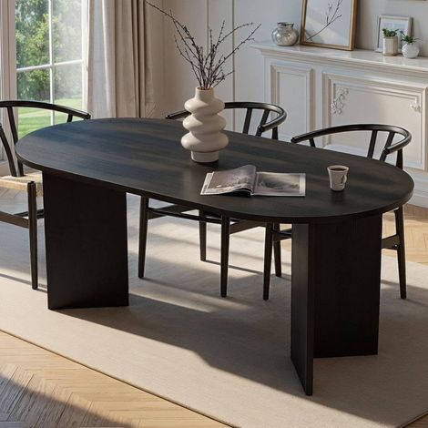 Mesa Fija Monterano, 6 Plazas, Forma Ovalada, Soporta 70 kg, 180x89.5x75h cm Negra (1/5)