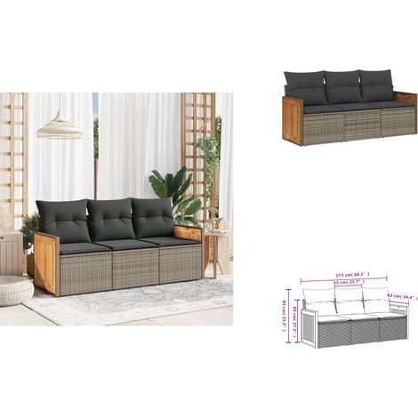 3-tlg. Garten-Sofagarnitur mit Kissen Grau Poly Rattan - Gartensofas - Outdoor Möbel - Gartenmöbel Set - Rattan Gartenmöbel - Polyethylen Gartenmöbel (1/3)