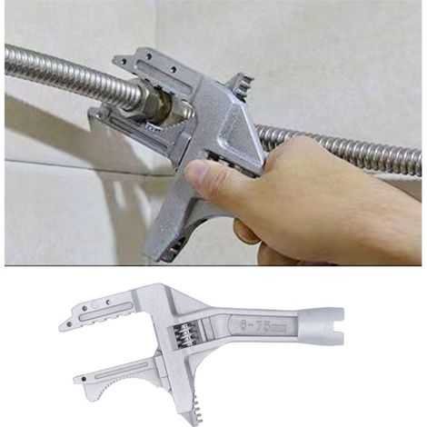 Clé de plombier en alliage d'aluminium, grande ouverture, antidérapante, multifonction, pour tuyau d'évier à espace étroit (1/5)