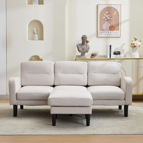 Canapé d’angle en L 3 places avec chaise longue 204 x 136 x 80 cm beige (1/5)