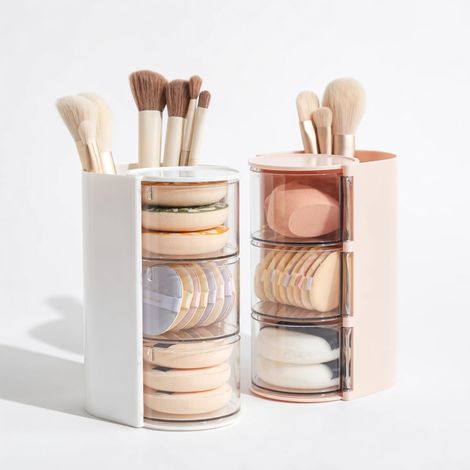Boîte de rangement cosmétiques 2 niveaux, blanche — organiseur de maquillage à compartiments pour coiffeuse (1/5)