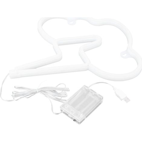 Panneau LED Néon 2 Couleurs, Lampe Néon USB ou Piles pour Chambre, Enfant, Fête, Blanc+Bleu (1/5)