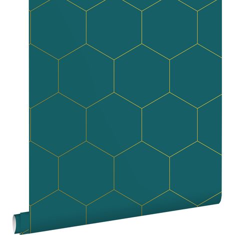 papier peint hexagone bleu canard et or - ESTAhome (1/5)