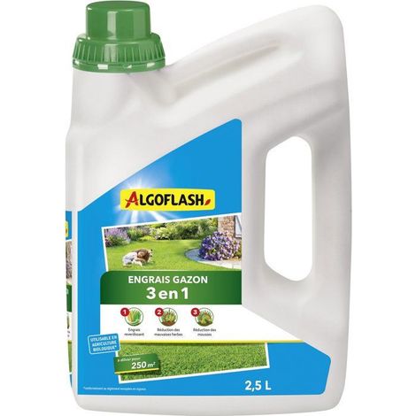 ALGOFLASH ENGRAIS GAZON LIQUIDE 3 EN 1 À DILUER, UTILISABLE EN AGRICULTURE BIOLOGIQUE - 2,5 L, MARRON ALGAZBIO2500