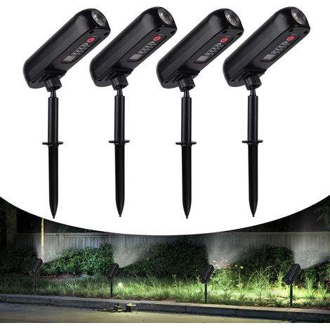 (Blanc froid) Lot de 4 lampes solaires LED d'extérieur, appliques murales solaires IP65, éclairage vert pour jardin, projecteurs solaires, compatibles avec arbres, allées et cours. (1/5)