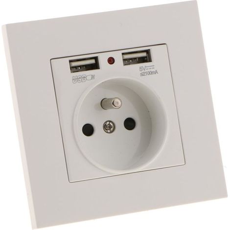 Prise murale double USB 5V/2100mA – Plastique PC résistant au feu – Charge rapide pour appareils numériques – Installation facile (1/3)