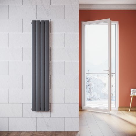 SONNI Radiateur eau chaude en acier Conception murale Vertical Tube plat Radiateur chauffage central 1600x311mm Panneau Unique Anthracite (554W)