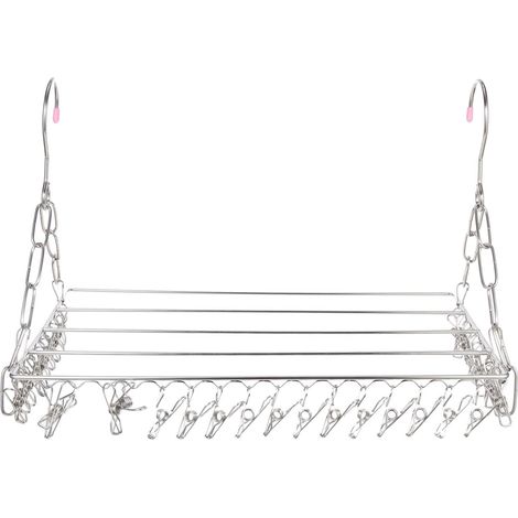 Etendoir Chaussette, Cintre de séchage en Acier Inoxydable avec 36 Clips à L’épreuve du Vent Étendoir à Linge à Suspendre pour Chaussettes, sous-vêtements, Vêtements,Serviettes (1/5)