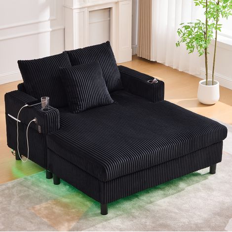 Sillón relax chaise longue con USB, LED y portavasos, negro DESVIAE (1/5)