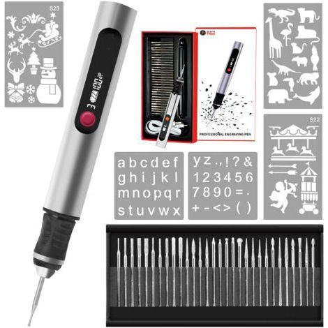 Engraving Pen, Ultimate Cordless Portable Tool for Artists and DIYers - Engrave 50+ Surfaces - Beginner Friendly - Rechargeable - XU, 30 Tips, Mastery Guide and Stencils - (1/5)
