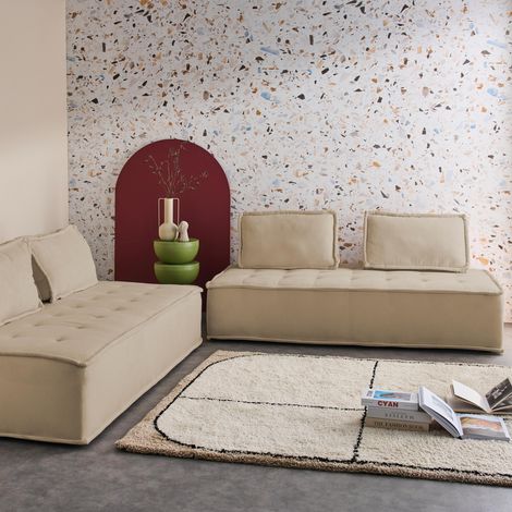 Lot de 2 chauffeuses DAO 2 places pour canapé modulable tissu capitonné beige (1/5)
