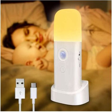 Veilleuse Led Adulte Rechargeable, 12W Lampe Detecteur De Mouvement Interieur, Luminosité Réglable Sur 5 Niveaux Très Adaptée Aux Enfant Et BéBé (Lumière Chaude) (1/5)