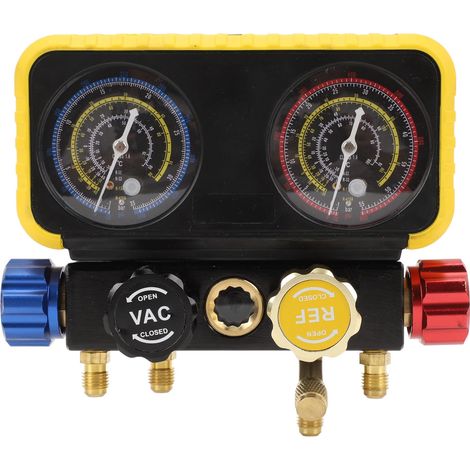 Kit de manomètres pour circuit de climatisation - Kit d'outils professionnel comprenant des manomètres pour circuit de climatisation, compatible avec les fluides frigorigènes R410a, R22 et R134a (1/5)