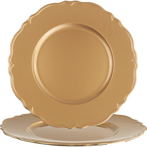 Plato redondo de 33 x 33 x 2 cm con diseño dorado. (1/5)