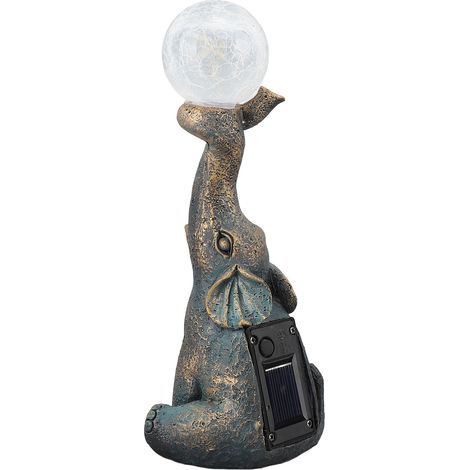 Ortviai Statue de Jardin Éléphant Solaire avec Boule en Verre Fissuré – Décor Extérieur pour Jardin, Terrasse ou Balcon (1/5)