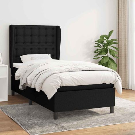 Sommier à lattes de lit avec matelas Noir 90x200 cm Tissu (1/5)