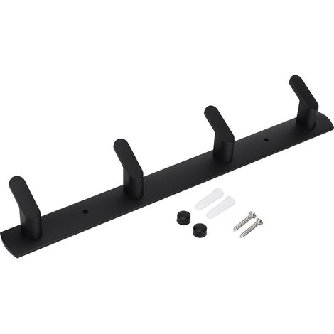 Stainless Steel Household Bathroom Kitchen Hook Wall Mounted Clothes Hanging Rack 4 HooksBlack 4 Hooks 35cm (1/5)