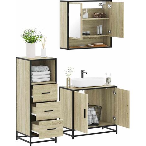 Set de muebles de baño 3 pzas madera contrachapada roble Sonoma vidaXL (1/5)