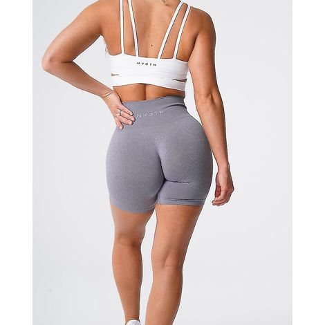 Nahtlose Profi-Shorts aus Spandex für Damen, Fitness, elastisch, atmungsaktiv, schwingend, für Freizeit, Sport und Laufen – Größe S – Hellgrau (1/5)